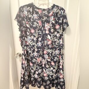 Massini Navy and Pink Boho Floral Plus Midi Dress Sz 3x. EUC DD